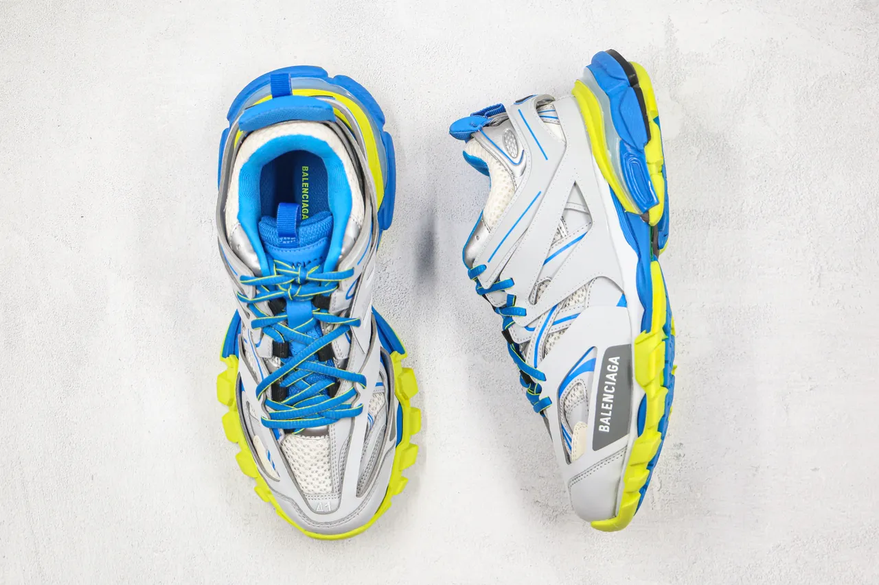 Balenciaga Track Trainer Cinza Azul Amarelo Neon Tênis Chunky 8