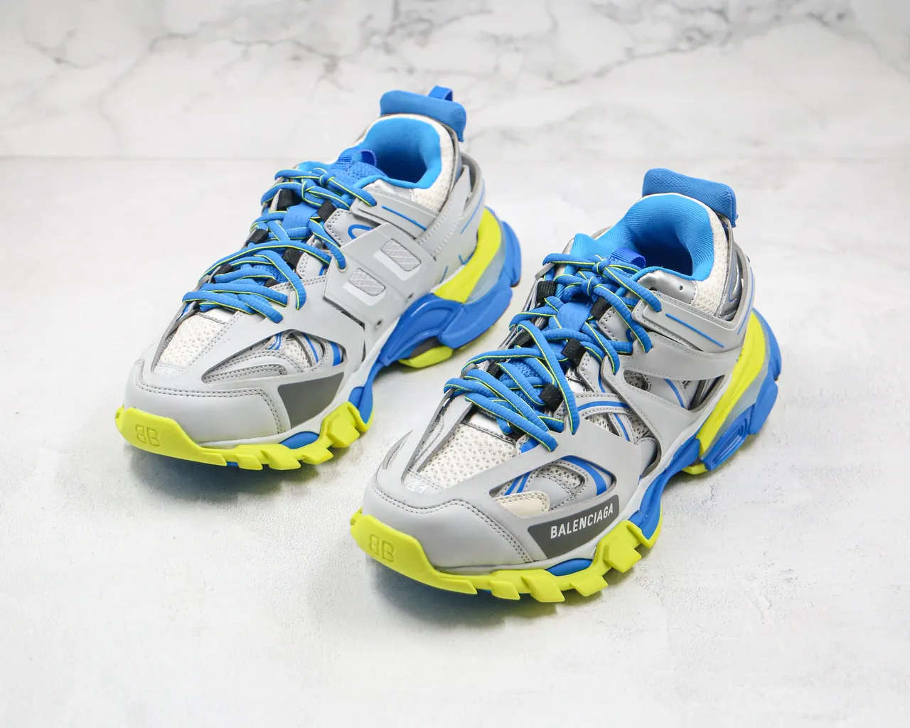 Balenciaga Track Trainer Cinza Azul Amarelo Neon Tênis Chunky 9