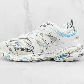 Balenciaga Track Trainer White Blue Sketch Chunky Sneakers