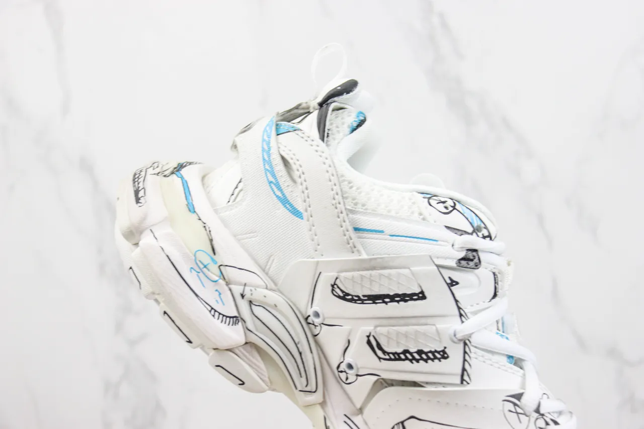 Balenciaga Track Trainer White Blue Sketch Chunky Sneakers 5