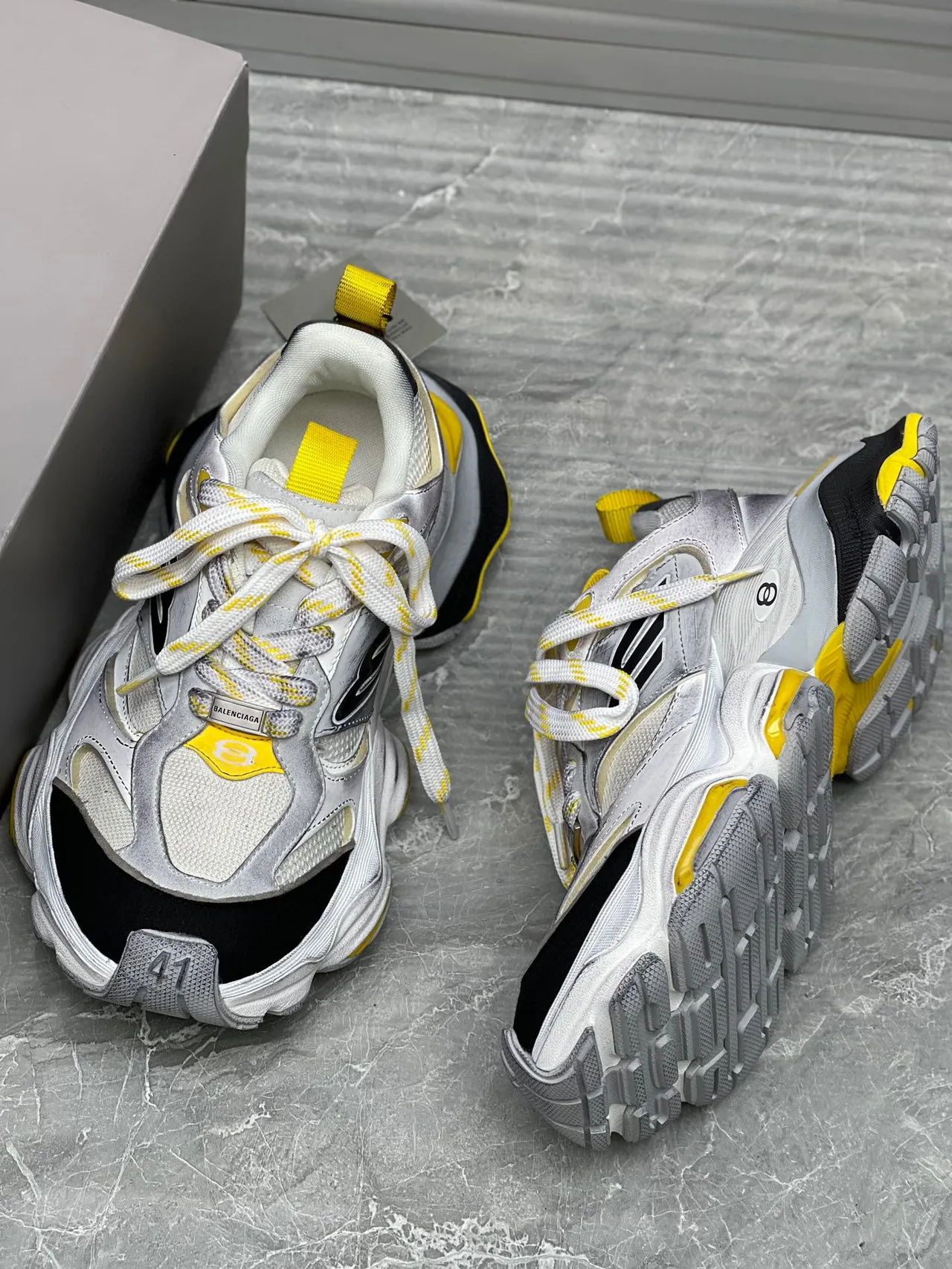 Balenciaga Track Trainer White Gray Black Yellow Chunky Sneakers 9