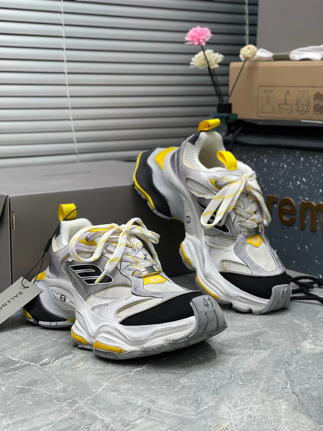 Balenciaga Track Trainer White Gray Black Yellow Chunky Sneakers 7