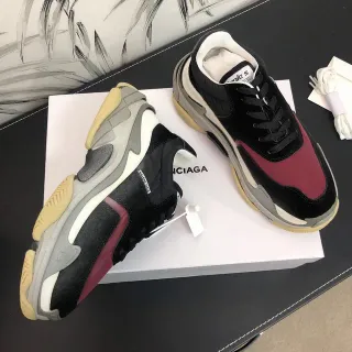 Balenciaga Triple S Black Burgundy Gray Chunky Sneakers