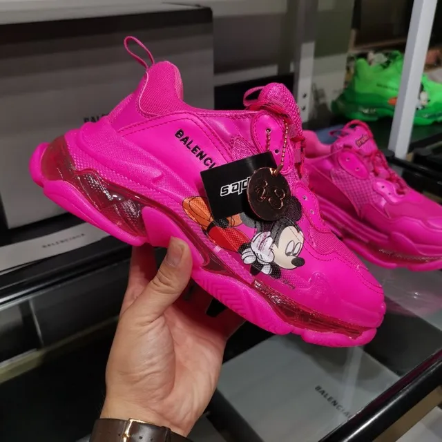 Balenciaga Triple S Pink Transparent Oversized Sole Mesh Upper Chunky Sneakers 2