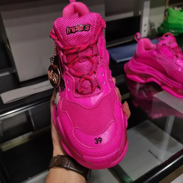Balenciaga Triple S Pink Transparent Oversized Sole Mesh Upper Chunky Sneakers 4