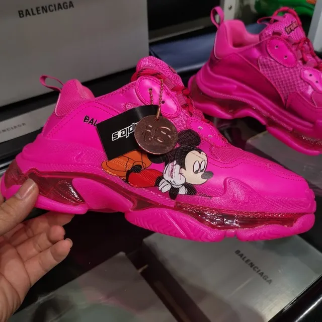 Balenciaga Triple S Pink Transparent Oversized Sole Mesh Upper Chunky Sneakers 5