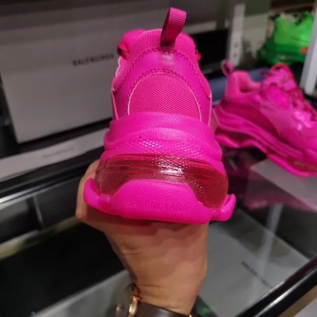 Balenciaga Triple S Pink Transparent Oversized Sole Mesh Upper Chunky Sneakers 7