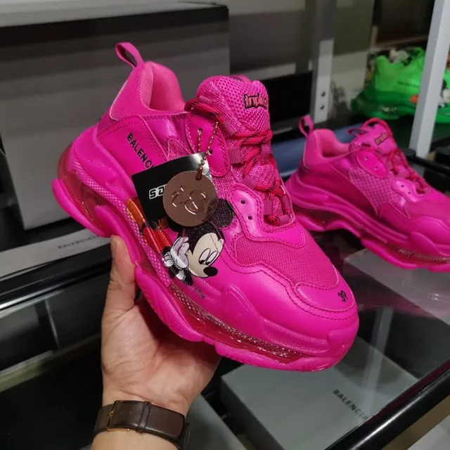 Balenciaga Triple S Pink Transparent Oversized Sole Mesh Upper Chunky Sneakers 9