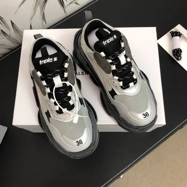 Balenciaga Triple S Silver Gray Black Chunky Sneakers 5