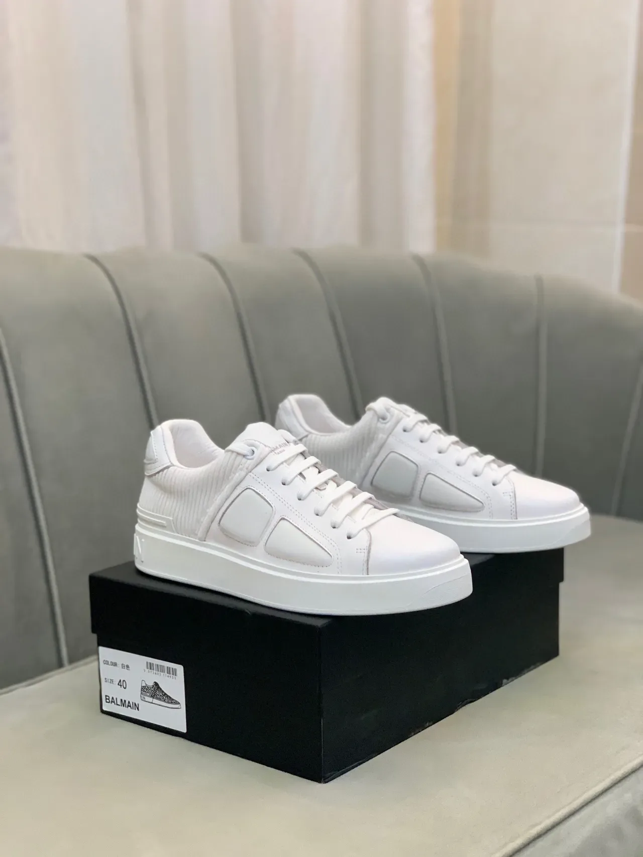 Balmain B-Court حذاء رياضي جلد أبيض كامل أسلوب حياة 6