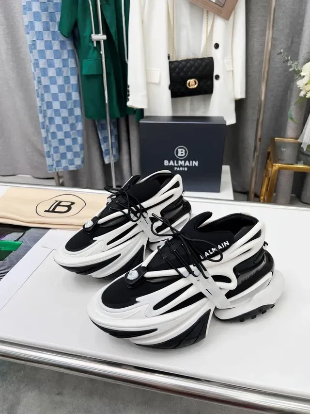 Balmain B-Court Black White Platform Sole Layered Construction Chunky Sneakers 4