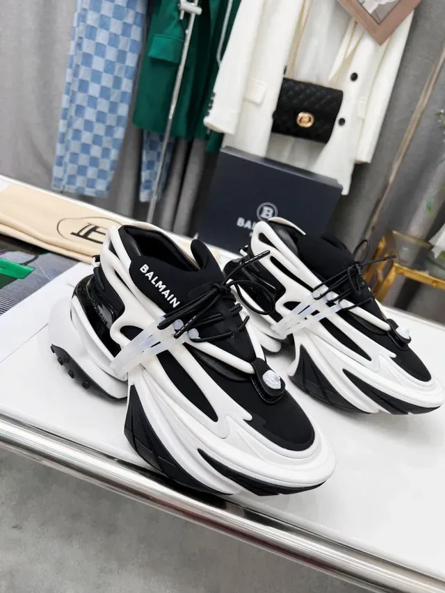 Balmain B-Court Black White Platform Sole Layered Construction Chunky Sneakers 5