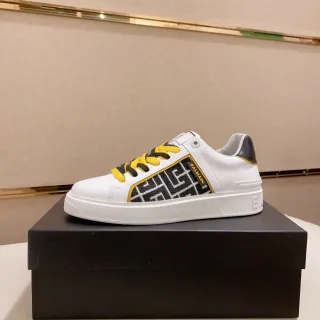 Balmain White Black Leather Upper Geometric Side Panel Lifestyle Sneakers