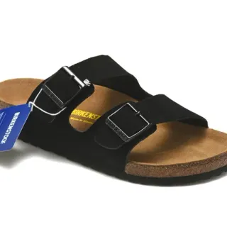 Birkenstock Arizona काला सूड काजुअल सैंडल