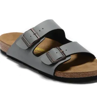 Birkenstock Arizona ग्रे दो पट्टियों वाली कॉर्क-फुटबेड काजुअल सैंडल्स