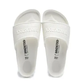 Birkenstock Arizona सफेद एकरंग टेक्स्चर स्ट्रैप स्लिपर्स