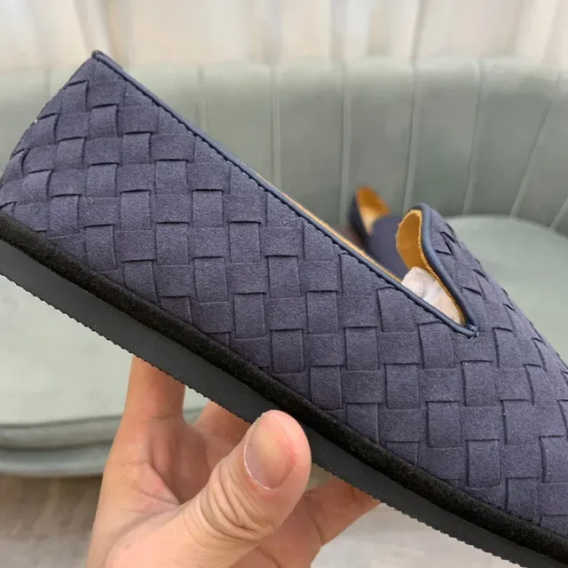 Bottega Veneta Andiamo नेवी ब्राउन इंट्रीचिएटो चमड़ा स्लिप-ऑन लोअफर 4