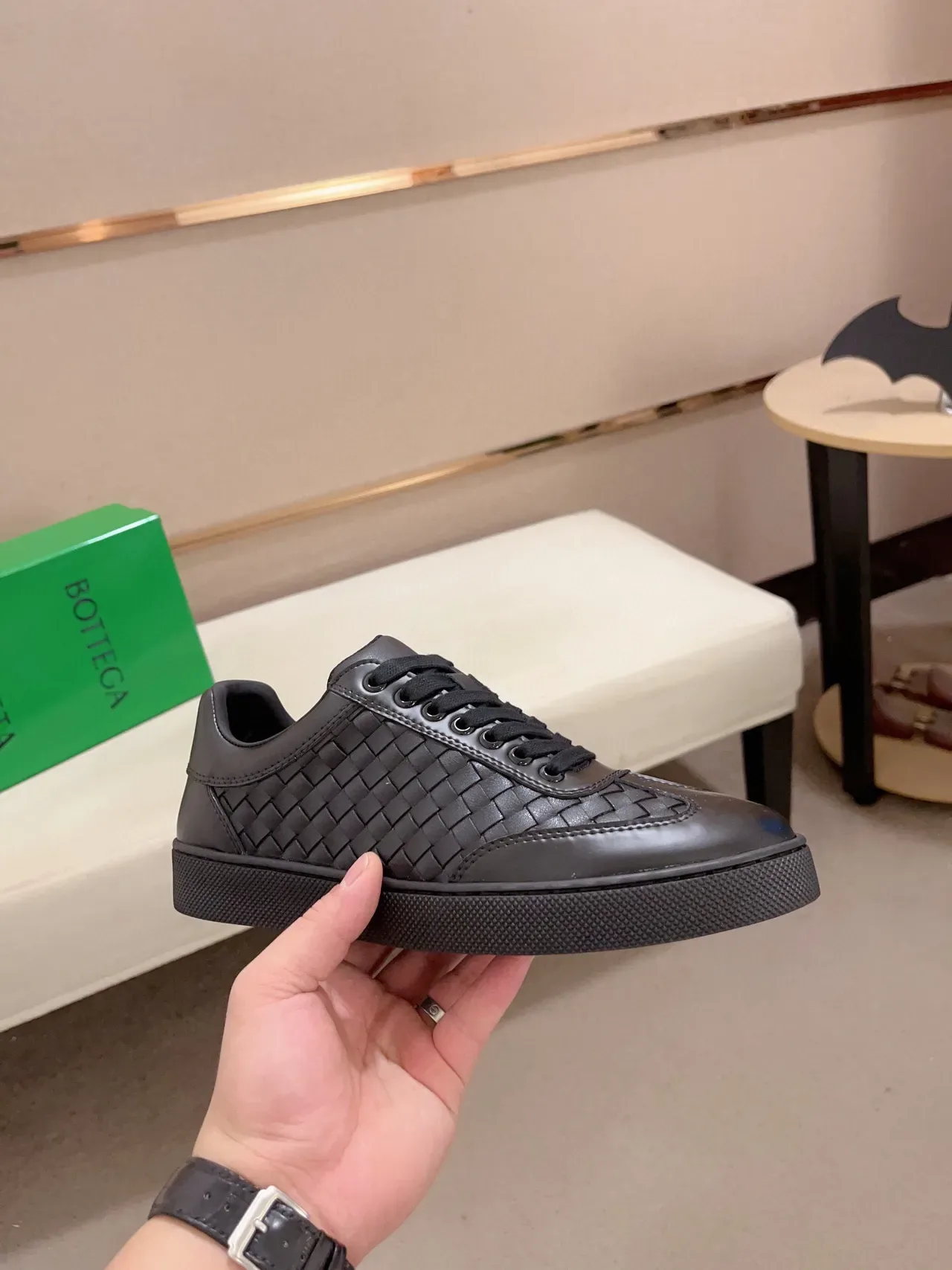Bottega Veneta Andiamo Woven Leather Black Lifestyle Sneakers 4