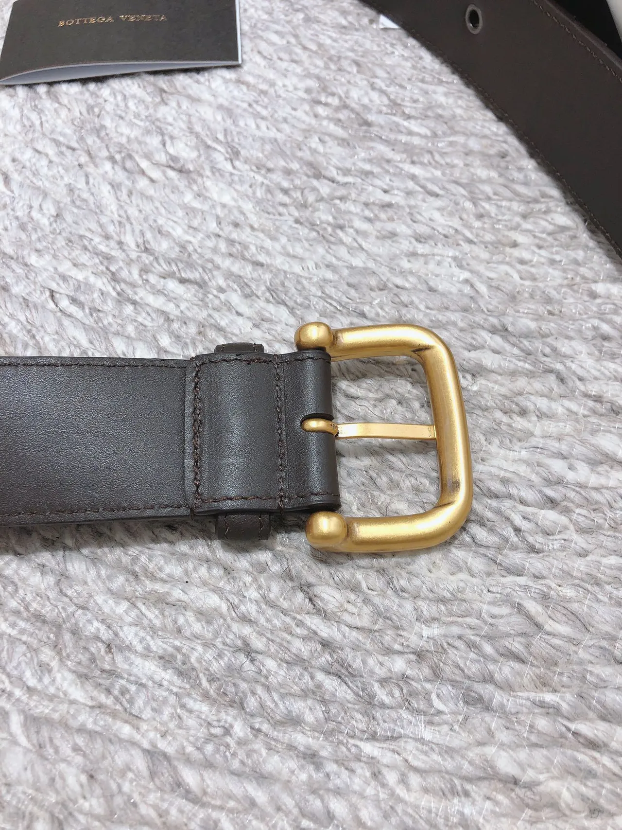 Bottega Veneta বাদামি সোনালি Intrecciato বুননো অত্যধিক বড় আয়তাকার বাকল চামড়ার বেল্ট 3