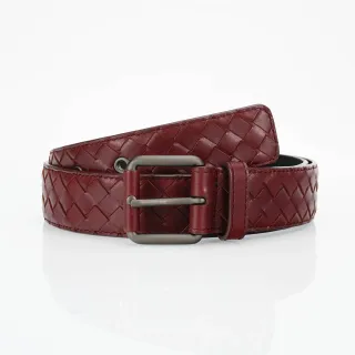 Bottega Veneta বার্গান্ডি ধূসর Intrecciato বুন আয়তক্ষেত্র ম্যাট মেটাল বাকল চামড়ার বেল্ট