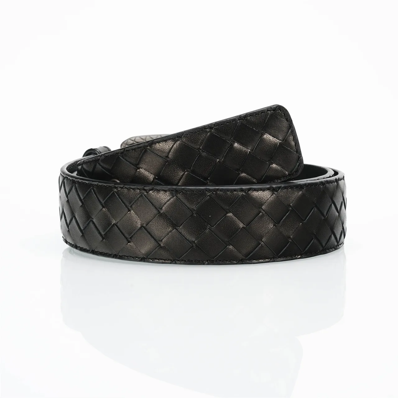 Bottega Veneta Cassette Intrecciato حزام جلد أسود 3