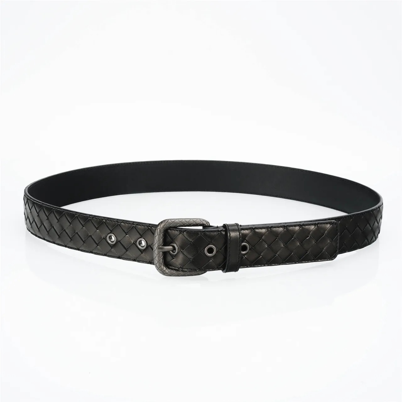 Bottega Veneta Cassette Intrecciato حزام جلد أسود 9
