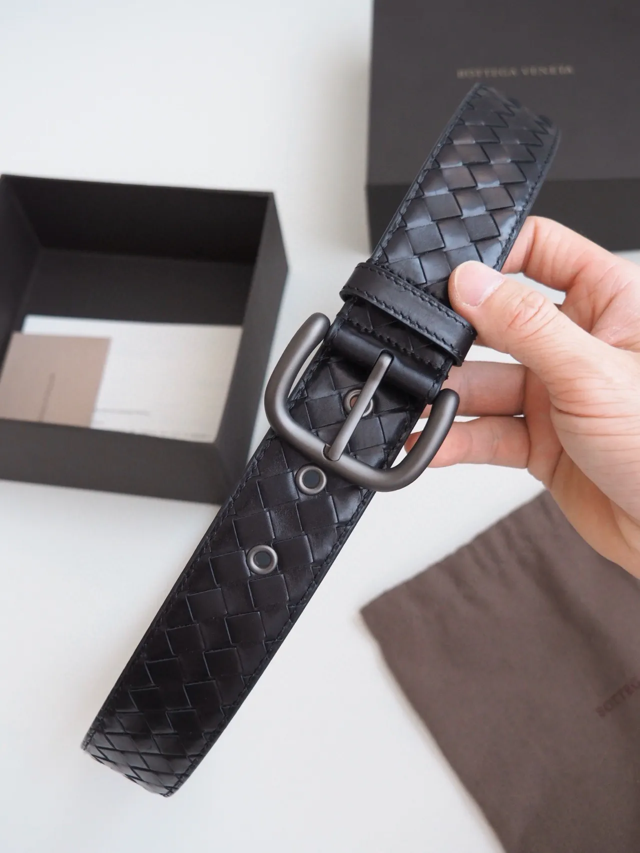 Bottega Veneta Cassette Intrecciato Leather Belt 9