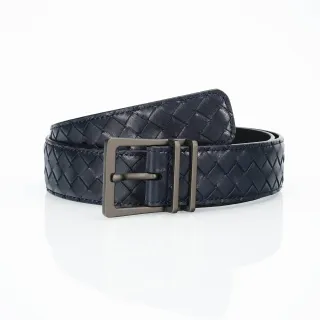 Bottega Veneta Cassette Intrecciato Navy चर्म बेल्ट