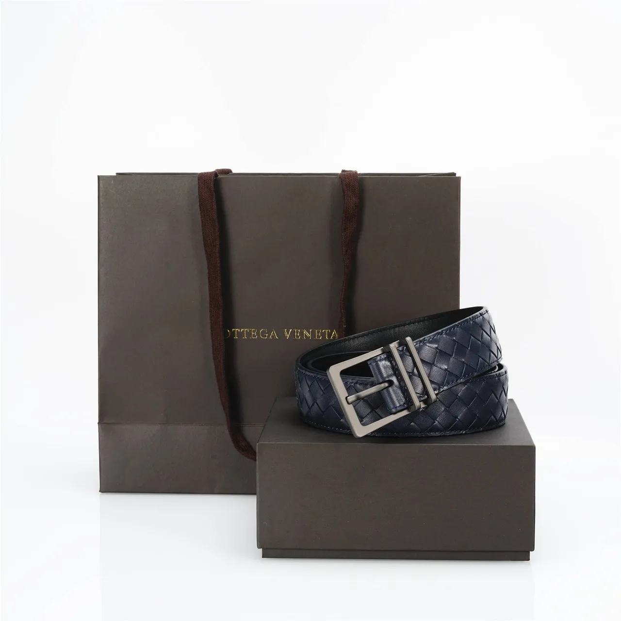 Bottega Veneta Cassette Intrecciato Navy চামড়ার বেল্ট 5