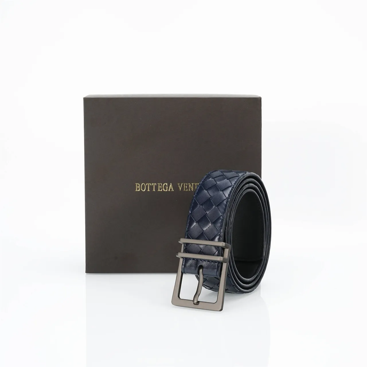 Bottega Veneta Cassette Intrecciato Navy চামড়ার বেল্ট 6