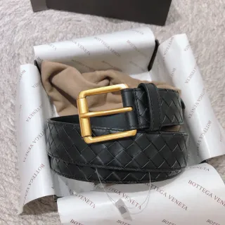 Bottega Veneta Intrecciato বেল্ট কালো সোনালি বোনা আয়তাকার বাকল চামড়া বেল্ট