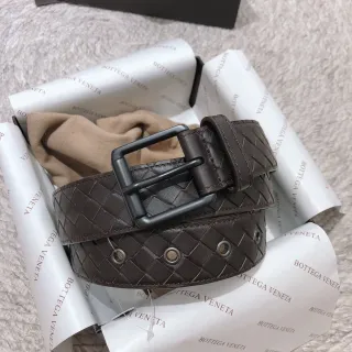 Bottega Veneta Intrecciato Belt Brown Black Woven Matte Buckle Leather Belt