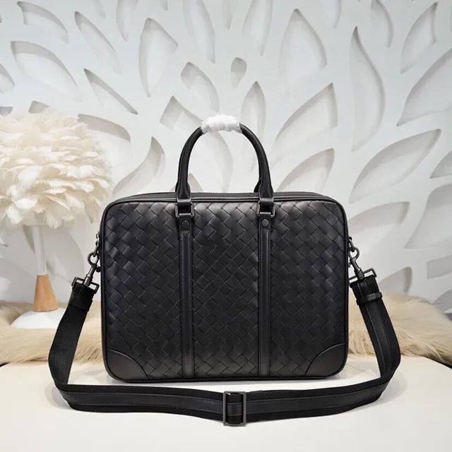 Bottega Veneta Intrecciato কালো বোনা চামড়ার ব্রিফকেস 2