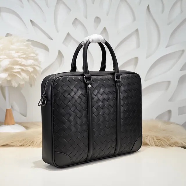 Bottega Veneta Intrecciato কালো বোনা চামড়ার ব্রিফকেস 6