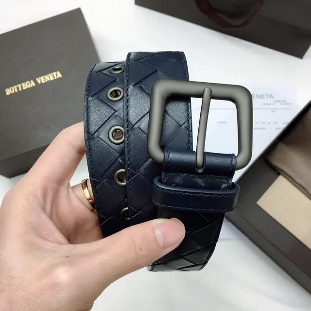 Bottega Veneta Intrecciato حزام جلدي أزرق بحري منسوج 3