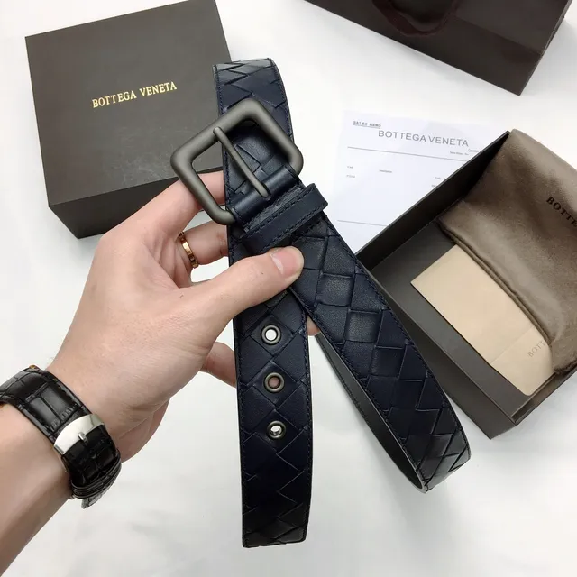 Bottega Veneta Intrecciato حزام جلدي أزرق بحري منسوج 6