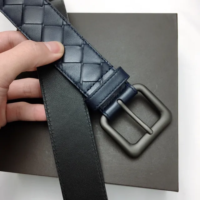 Bottega Veneta Intrecciato حزام جلدي أزرق بحري منسوج 8