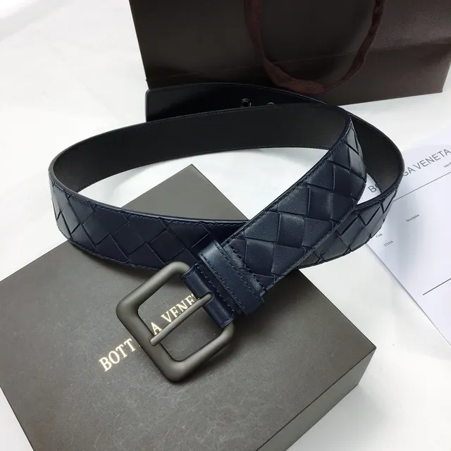 Bottega Veneta Intrecciato حزام جلدي أزرق بحري منسوج 9