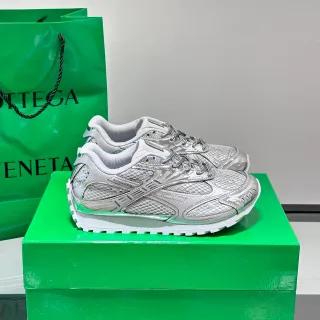 Bottega Veneta Metallic Silver Mesh-Paneled Lifestyle Sneakers