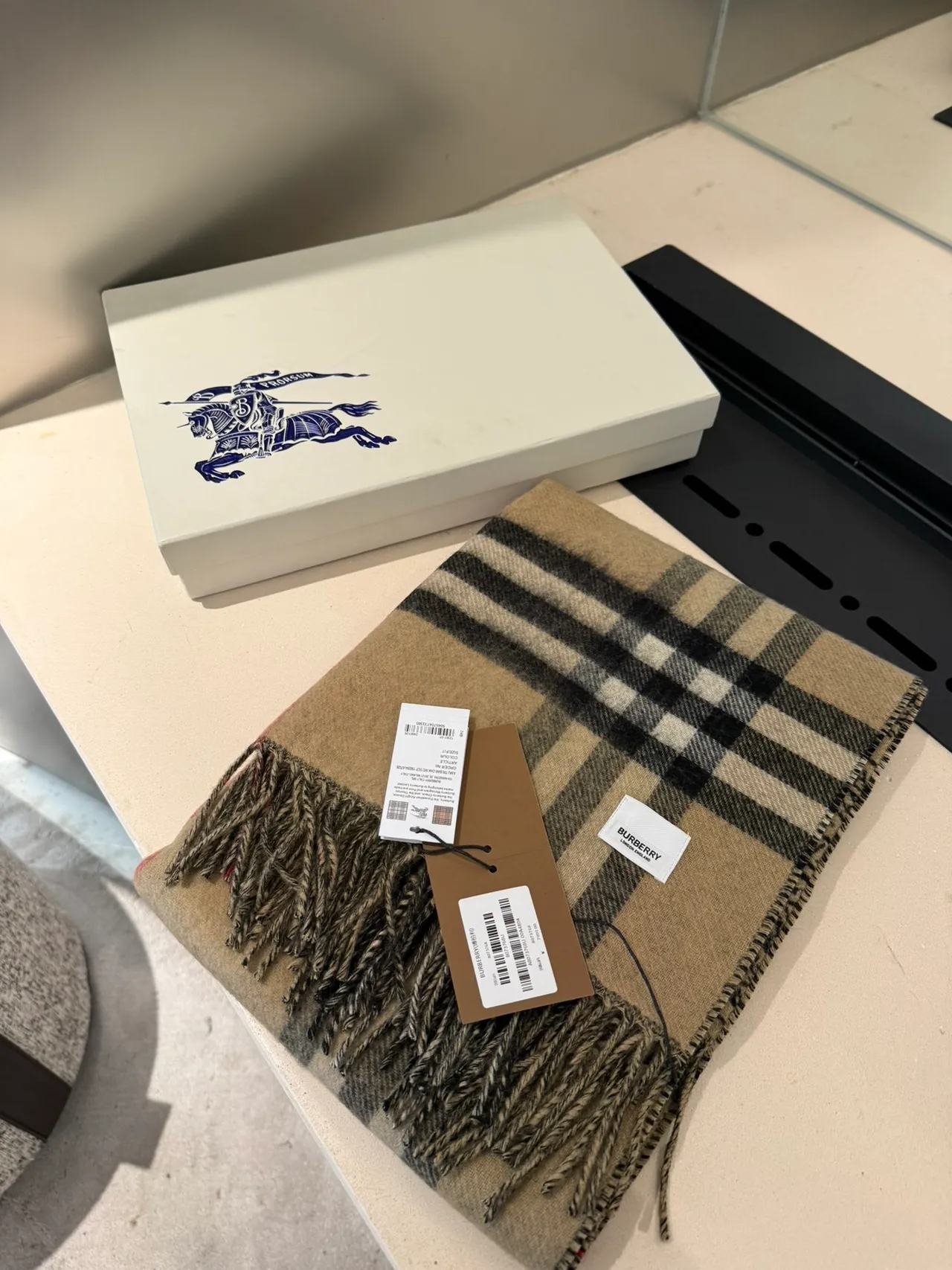Écharpe Burberry Archive Print Beige Noir Cashmere 5