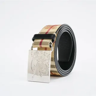 Burberry حزام جلدي مع إطار نسيج بيج أسود Nova Check