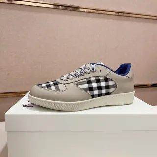 Burberry Beige Blue Paneled Leather Upper House Check Side Panels Lifestyle Sneakers