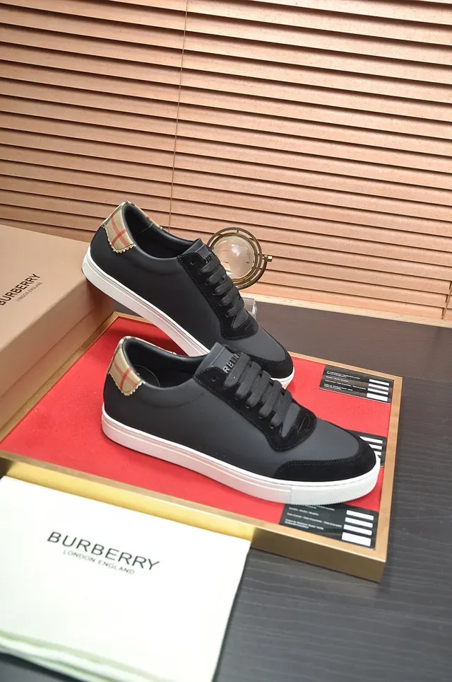 Burberry Negro Beige Material Mixto Superior House Check Etiqueta de Talón Zapatillas Lifestyle 5