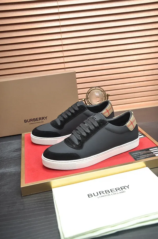 Burberry Negro Beige Material Mixto Superior House Check Etiqueta de Talón Zapatillas Lifestyle 7