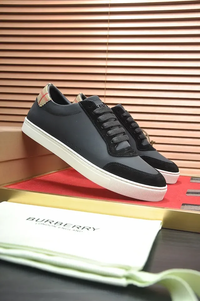 Burberry Negro Beige Material Mixto Superior House Check Etiqueta de Talón Zapatillas Lifestyle 8