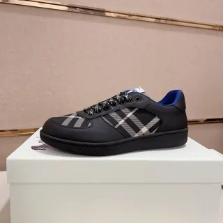 Burberry Black Blue Low-Top Leather-and-Check-Panel Lifestyle Sneakers