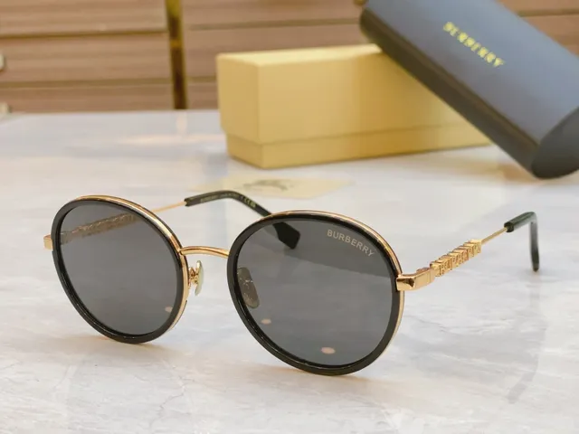 Burberry Black Gold Round Frame Temples Sunglasses 4