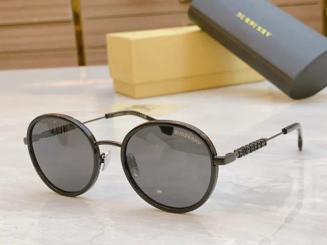 Burberry Black Gold Round Frame Temples Sunglasses 6