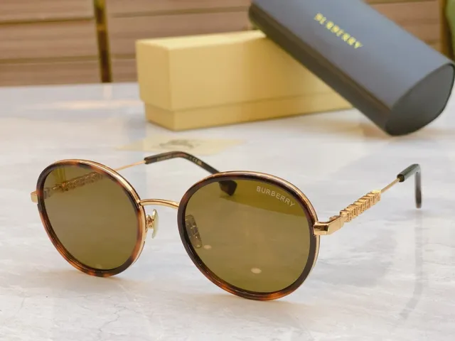 Burberry Black Gold Round Frame Temples Sunglasses 8