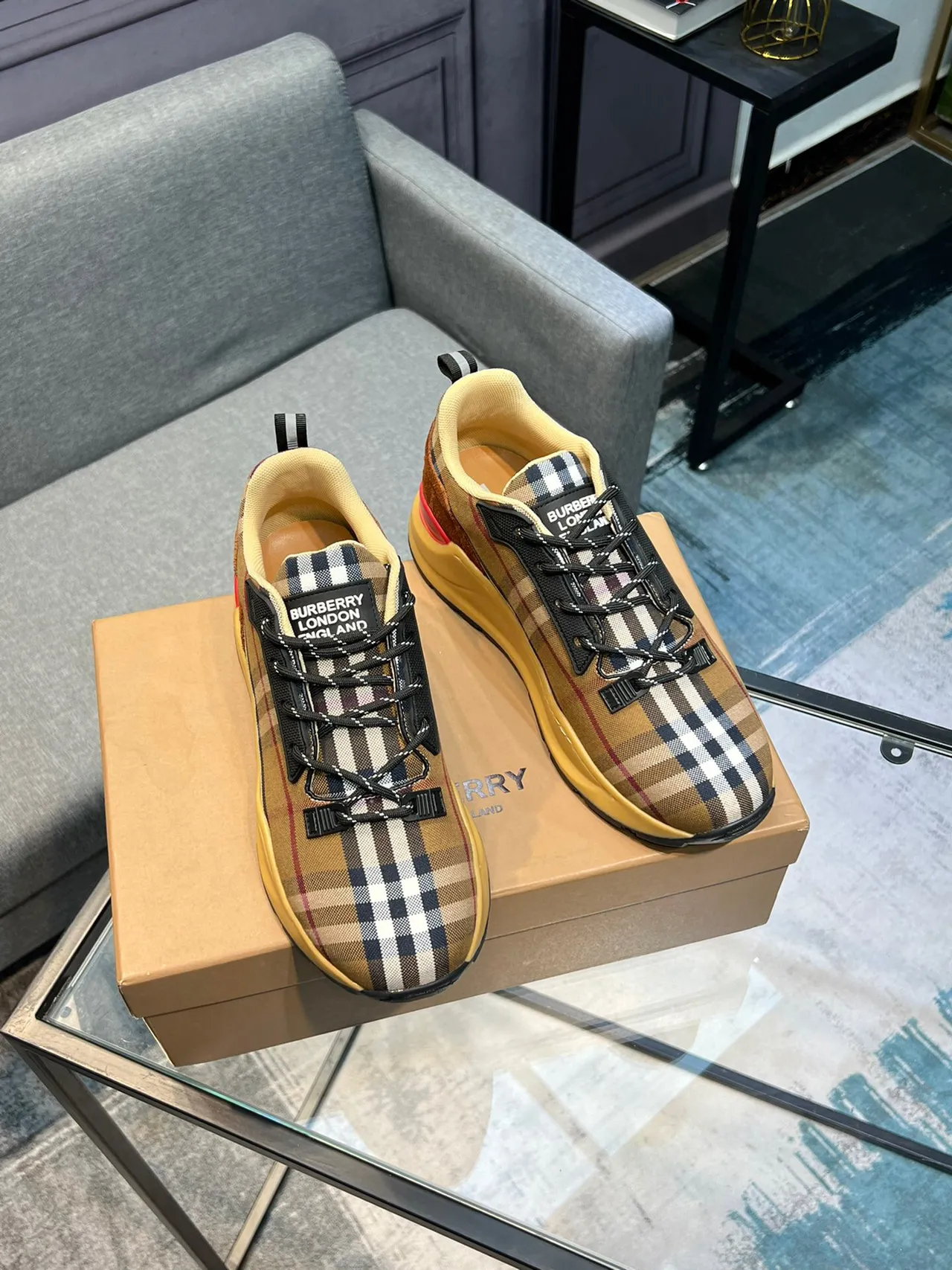 Burberry Check Pattern Chunky Sneakers 9